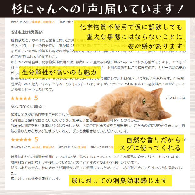 オーガニック猫砂 杉にゃん (命の猫砂) 大粒タイプ 2L(1袋) 【商品本体