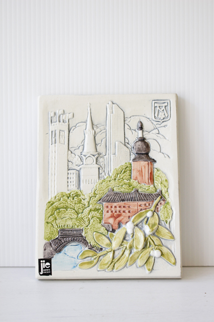 北欧ヴィンテージ/jie gantofta社/陶板の壁掛け/寄生木とスウェーデンの街/SOLD OUT