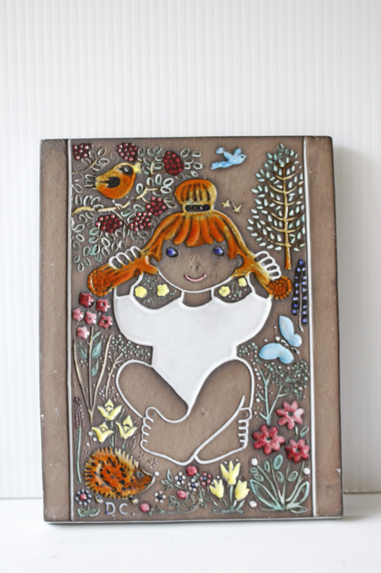 北欧ヴィンテージ/Upsala Ekeby/LINDA/陶板の壁掛け/赤い髪の女の子/SOLD OUT