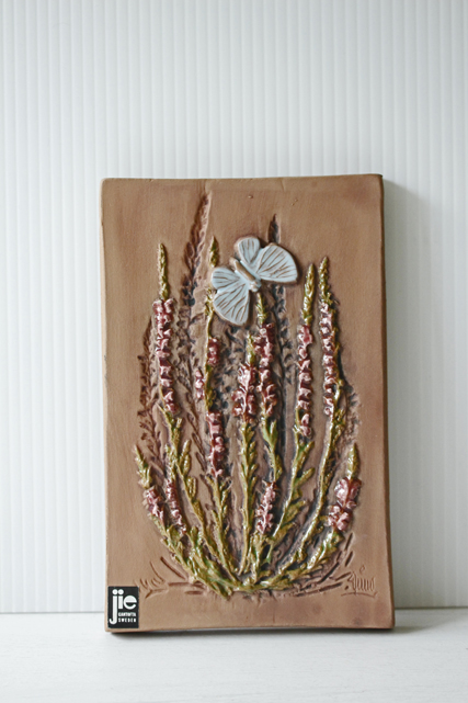 北欧ヴィンテージ/jie gantofta社/陶板の壁掛け/お花と蝶々/SOLD OUT