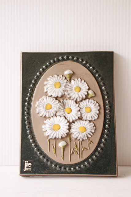 北欧ヴィンテージ/jie gantofta社/陶板の壁掛け/白い色のお花/SOLD OUT