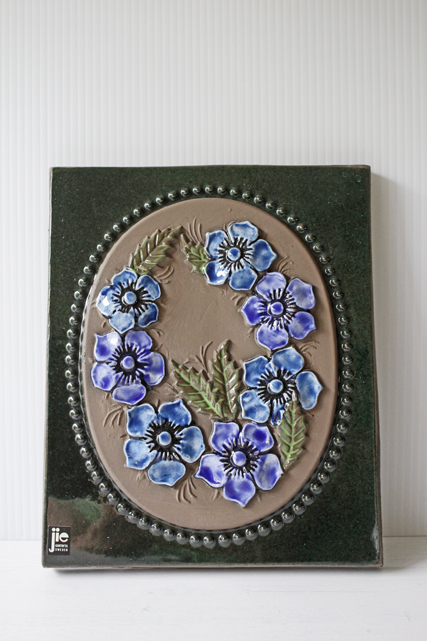 北欧ヴィンテージ/jie gantofta社/陶板の壁掛け/ブルーのお花/SOLD OUT