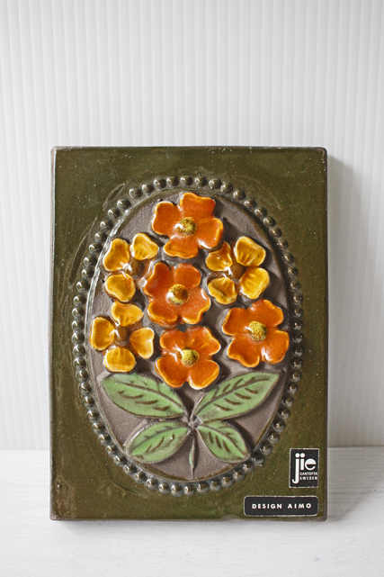 北欧ヴィンテージ/jie gantofta社/陶板の壁掛け/オレンジのお花/SOLD OUT