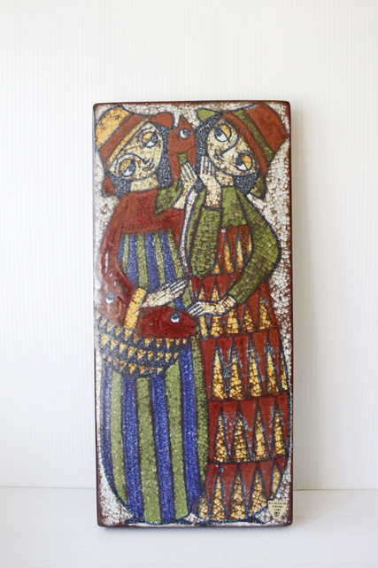 北欧ヴィンテージ/Michael Andersen & Son社/陶板の壁掛け/2人の少女とサカナ/SOLD OUT