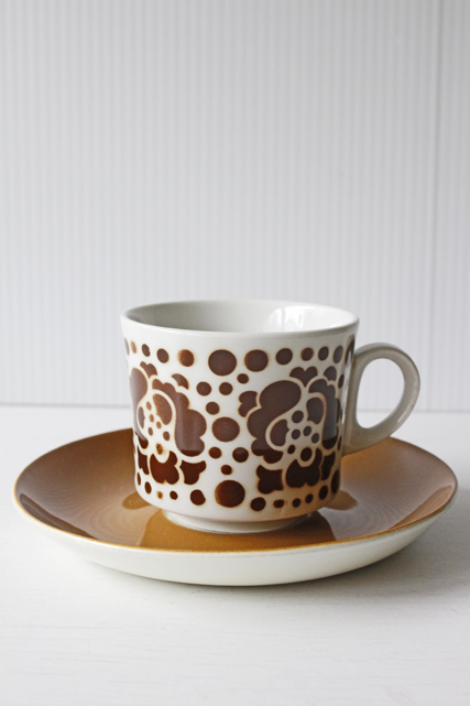 北欧ヴィンテージ/ARABIA/ステンシル/カップ＆ソーサー/お花と水玉