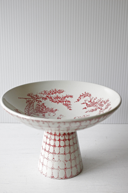 レア！Bjorn　Wiinblad（ヴョルン・ウィンブラッド）/脚付きボウル/中庭でハンモック/赤/SOLD OUT