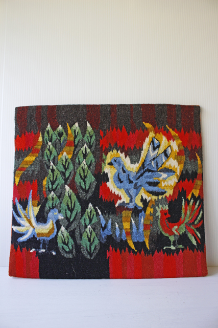 北欧織物/フレミッシュ織/つづれ織り/森の中の3羽の鳥