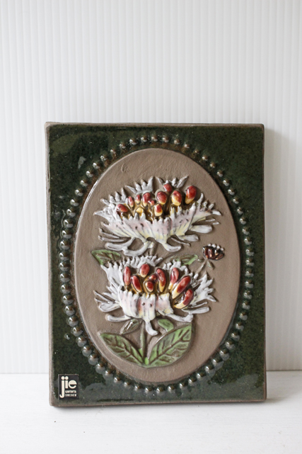 北欧ヴィンテージ/jie gantofta社/陶板の壁掛け/白いお花/SOLD OUT