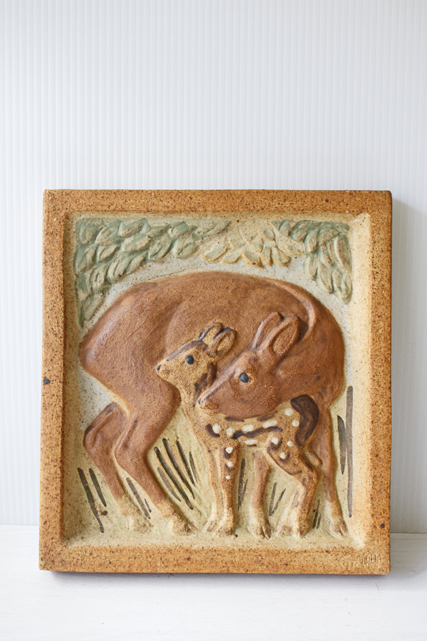 北欧ヴィンテージ/B&G/陶板の壁掛け/シカの親子/SOLD OUT