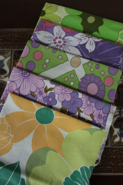 【ハンドメイド】北欧ヴィンテージ/ハギレ/パープル＆グリーン系/Ｎｏ８/SOLD OUT