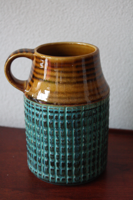 ドイツ製/ヴィンテージ持ち手付花瓶/ターコイズブルー×ブラウン/SOLD OUT