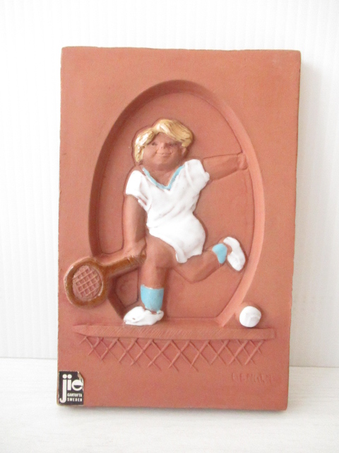 北欧ヴィンテージ/jie gantofta社/陶板の壁掛け/テニスの男の子/SOLD OUT