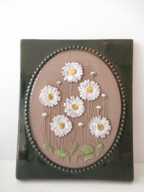 北欧ヴィンテージ/jie gantofta社/陶板の壁掛け/白いお花/SOLD OUT