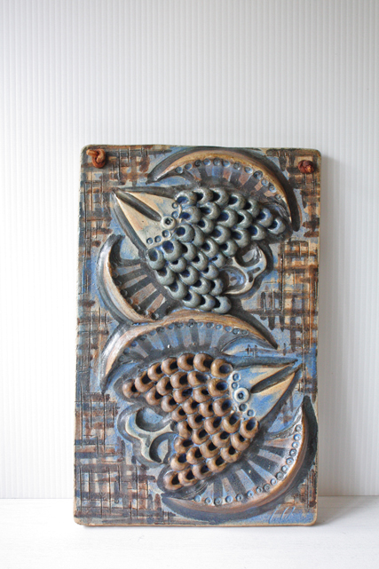 北欧ヴィンテージ/Alingsas Keramik/陶板の壁掛け/2羽の鳥/SOLD OUT