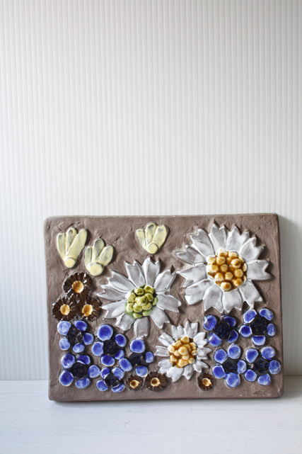 北欧ヴィンテージ/jie gantofta社/陶板の壁掛け/フラワーモチーフ/SOLD OUT