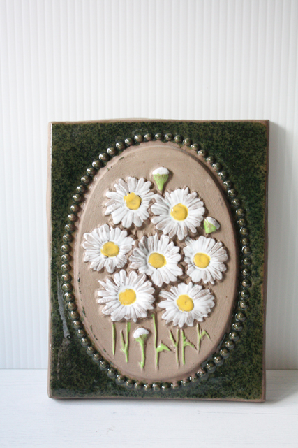 北欧ヴィンテージ/jie gantofta社/陶板の壁掛け/白いお花/SOLD OUT