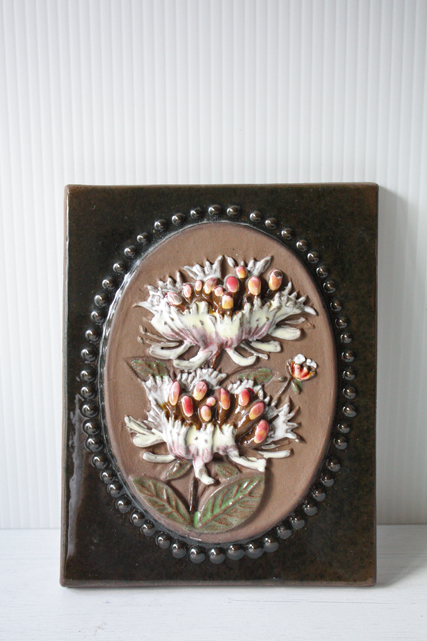 北欧ヴィンテージ/jie gantofta社/陶板の壁掛け/フラワーモチーフ/SOLD OUT