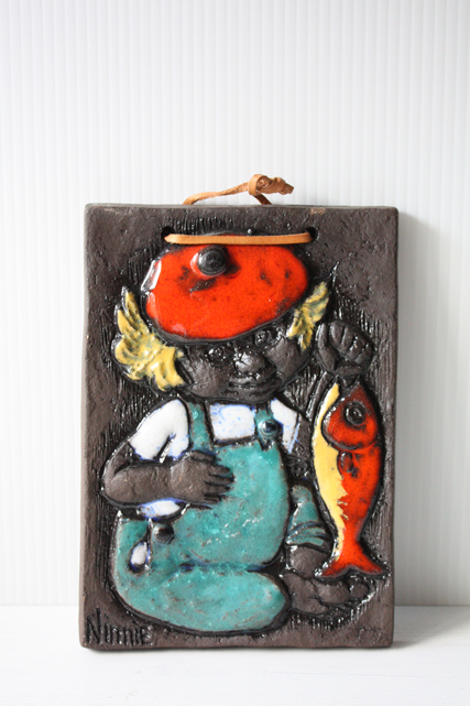 北欧ヴィンテージ/スウェーデン製/陶板の壁掛け/男の子/SOLD OUT