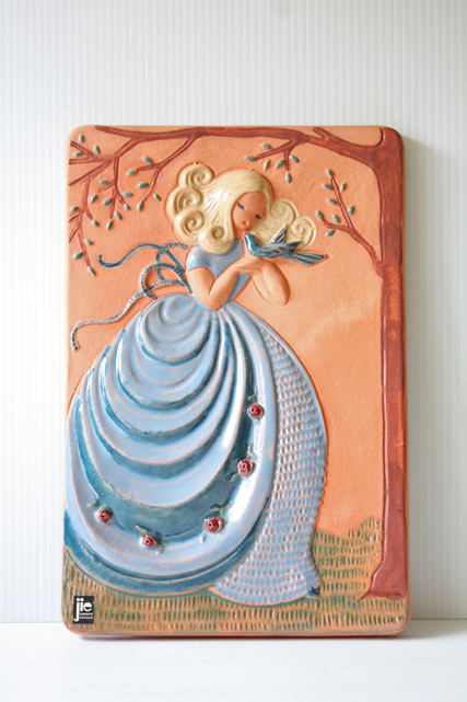 北欧ヴィンテージ/jie gantofta社/陶板の壁掛け/プリンセスと青い鳥/SOLD OUT