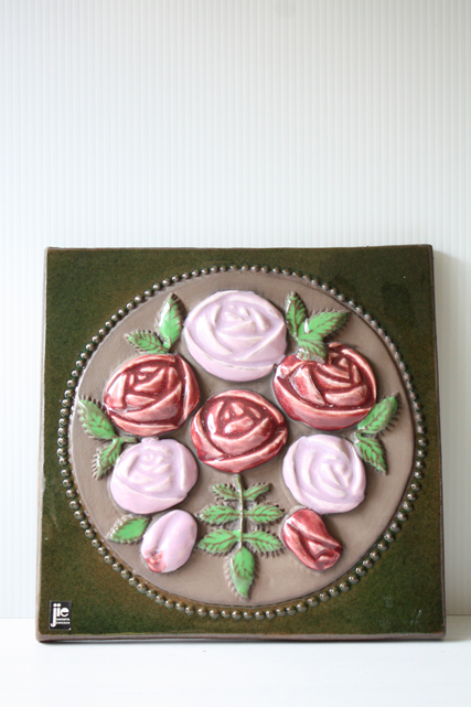 北欧ヴィンテージ/jie gantofta社/陶板の壁掛け/ピンクのバラ/SOLD OUT