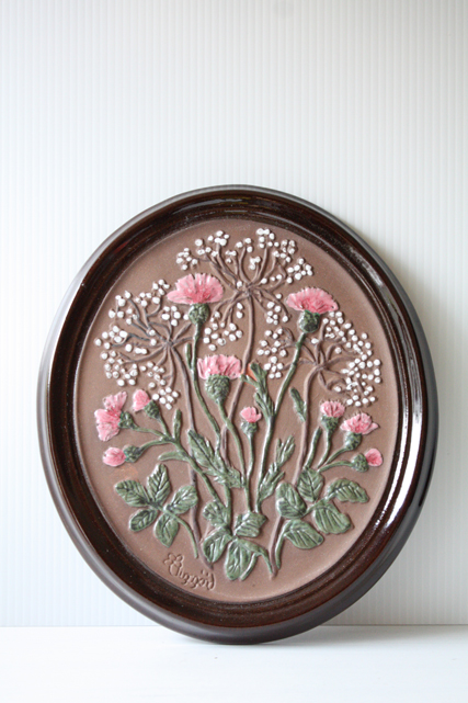 北欧ヴィンテージ/GABRIEL社/陶板の壁掛け/ピンクのアザミ/SOLD OUT