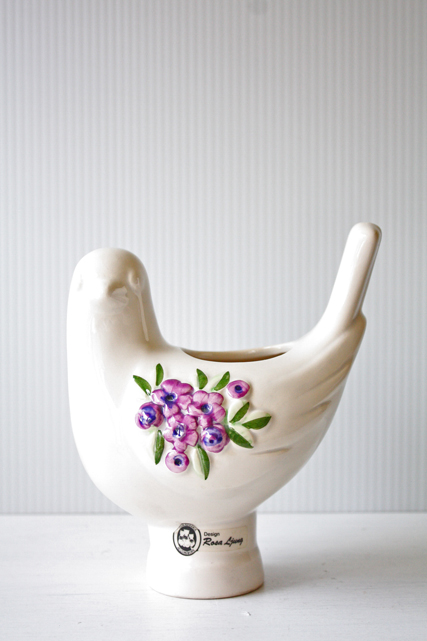 北欧ヴィンテージ/Rosa Ljung/花瓶/ホワイトカラーの鳥×パープルフラワー/SOLD OUT