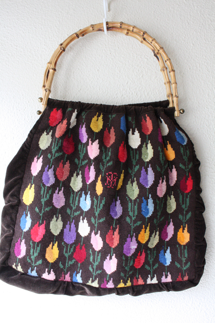 北欧刺繍/ヴィンテージバック/チューリップ畑/SOLD OUT