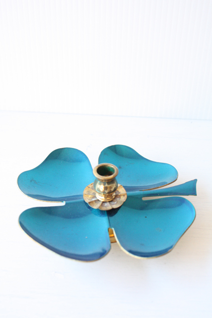 北欧ヴィンテージ/真鍮のキャンドルホルダー/クローバー（大）/シャイニーブルー/SOLD OUT