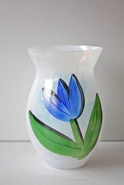 北欧ヴィンテージ/KOSTA BODA/ペイントガラスの花瓶/TULIPA/ブルー/SOLD OUT