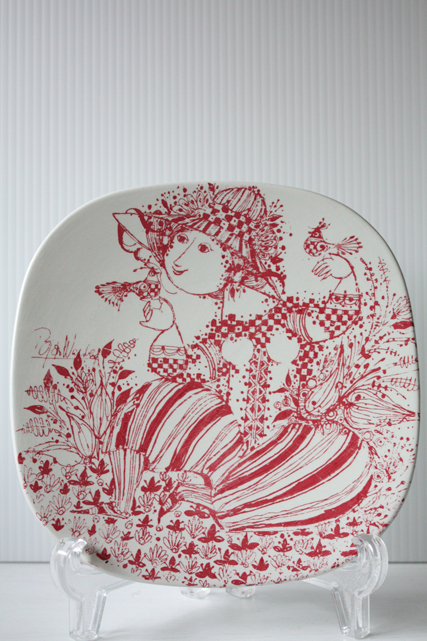 北欧ヴィンテージ/Bjorn Wiinblad（ヴョルン・ウィンブラッド）/飾り皿/小鳥と戯れる女性/SOLDOUT
