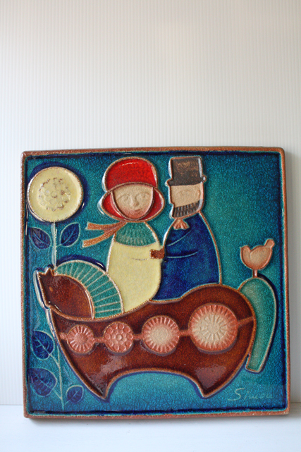 北欧ヴィンテージ/SOHOLM（スーホルム）/陶板の壁掛け/馬車に乗る男女/SOLD OUT