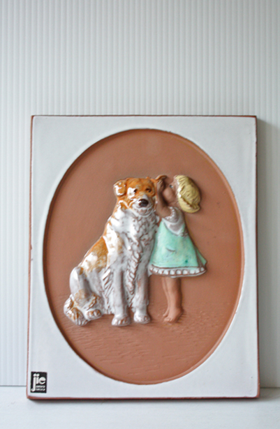 北欧ヴィンテージ/jie gantofta社/陶板の壁掛け/ワンちゃんと女の子/SOLD OUT
