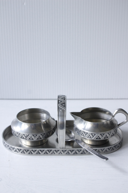 北欧ヴィンテージ/ノルウェー製/ピューター/シュガー＆クリーマーセット(トレイ、スプーン付き)/SOLD OUT