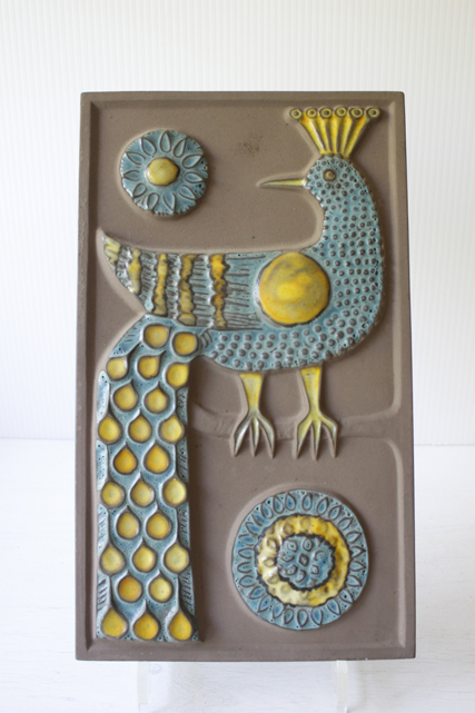 北欧ヴィンテージ/Knabstrup/陶板の壁掛け/クジャクとお花/SOLD OUT