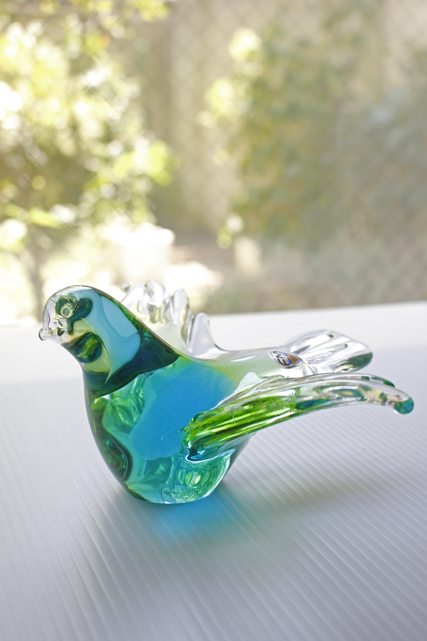 北欧ヴィンテージスウェーデン製/ガラスのオブジェ/グリーン×ブルーの鳥/SOLD OUT