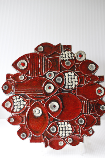 レア！北欧ヴィンテージ/GUSTAVSBERG/陶板の壁掛け/魚モチーフ