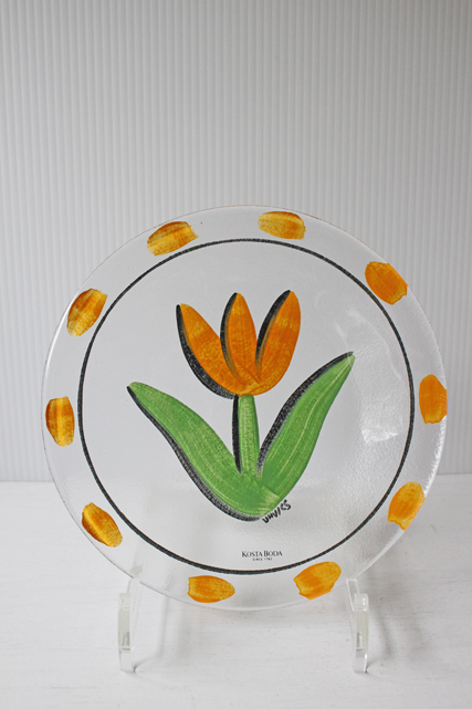 北欧ヴィンテージ/KOSTA BODA/ペイントガラスの絵皿/TULIPA/イエロー/SOLD OUT