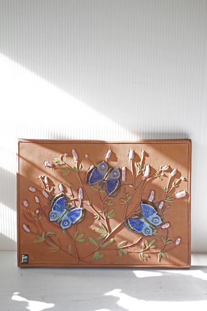 大サイズ！北欧ヴィンテージ/jie gantofta社/陶板の壁掛け/蝶々とお花/SOLD OUT