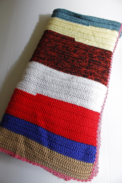 北欧/手編みのグラニーブランケット/マルチカラー/太いストライプ