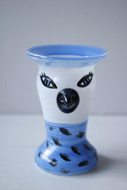 北欧ヴィンテージ/KOSTA BODA/ウルリカ/ペイントガラスの花瓶/水玉のトリ