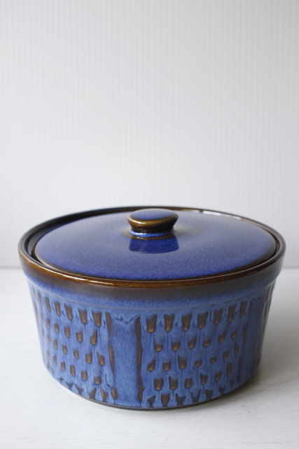 大サイズ！北欧ヴィンテージ/Soholm/蓋つきポット/ブルー×ブラウン/SOLD OUT