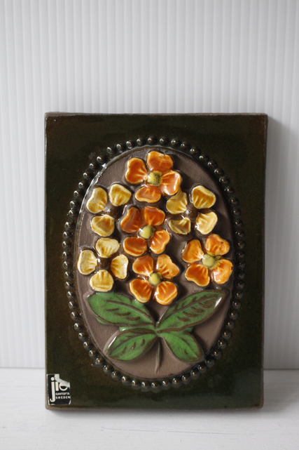 北欧ヴィンテージ/jie gantofta社/陶板の壁掛け/オレンジのお花/SOLD OUT