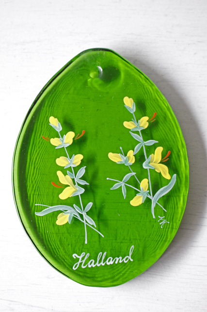 北欧ヴィンテージ/スウェーデン/ペイントガラスのサンキャッチャー/黄色のお花/SOLD OUT