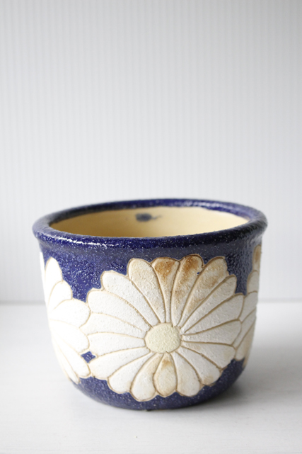 北欧ヴィンテージ/鉢カバー/マーガレット/ネイビーブルー/SOLD OUT