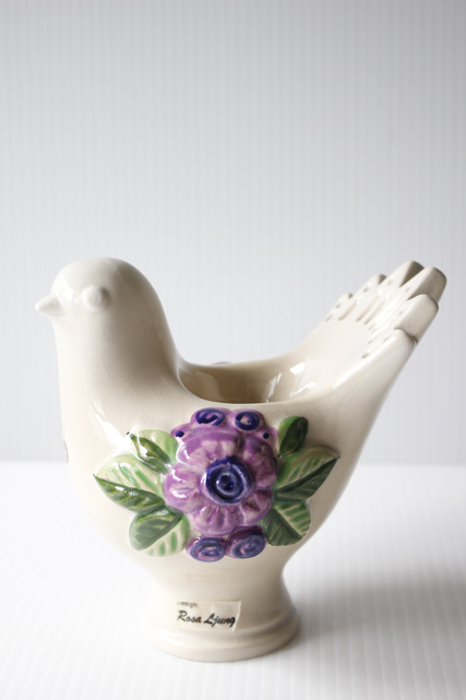 北欧ヴィンテージ/Rosa Ljung/キャンドルホルダー/ホワイト×パープルモチーフの鳥/SOLD OUT