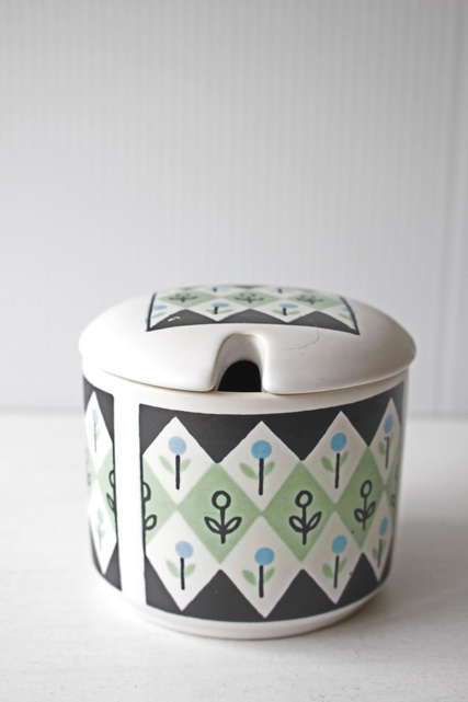 北欧ヴィンテージ/Soholm（スーホルム）/シュガーポット/グリーンのレトロフラワー/SOLD OUT