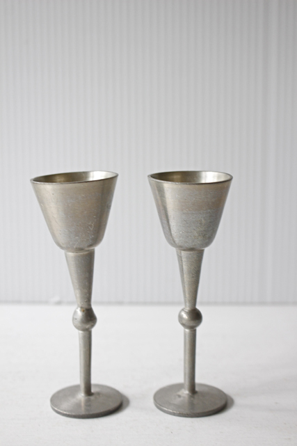 北欧ヴィンテージ/デンマーク製/ピューター/脚付きカップ/ペアセット