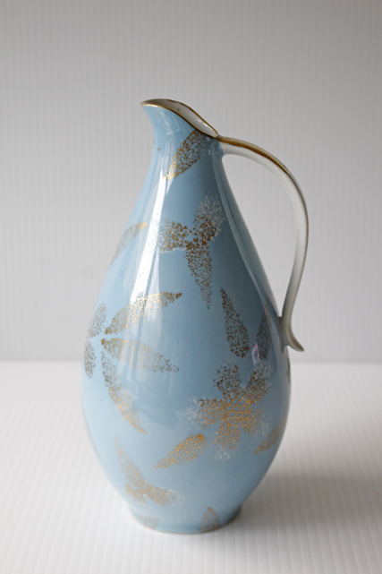 ドイツヴィンテージ/持ち手つき花瓶/パステルブルー×ゴールド/SOLD OUT