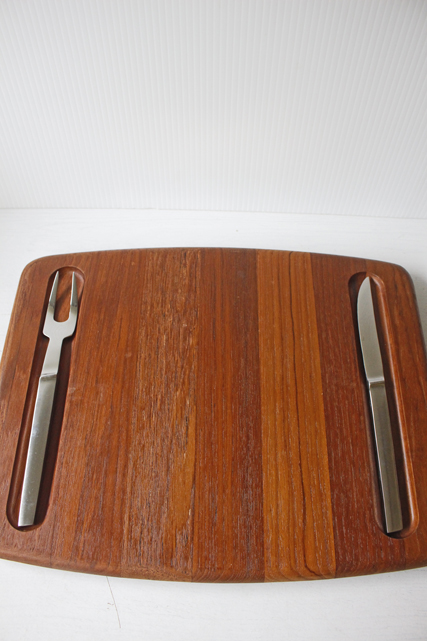 北欧ヴィンテージ/Digsmed社/チーク寄木つくり/木製トレイ&フォーク・ナイフ/SOLD OUT