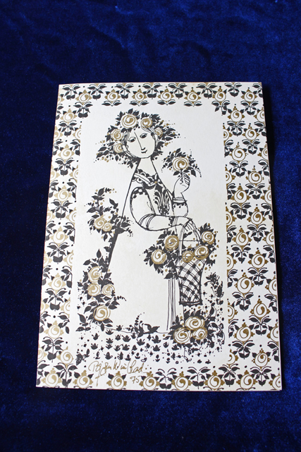 北欧ヴィンテージ/Bjorn Wiinblad（ヴョルン・ウィンブラッド）/ヴィンテージカード（花を摘む女性)/SOLD OUT